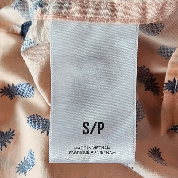 Express Mens Small Shirt Slim Soft Wash Pineapple Peach Blue Button Tropical - Picture 7 of 9